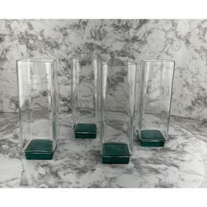 Luigi Bormioli Van Gogh Aqua Green Base Highball Square Glass Set of 4
